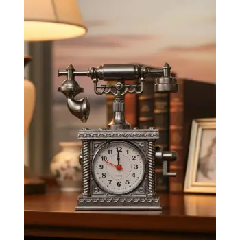 Retro Telefon Görünümlü Çalar Saat Masa ve Raf Dekoru