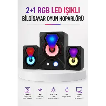 RGB LED Aydınlatmalı Bilgisayar Oyun Hoparlör Sistemi