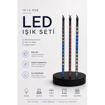 RGB LED Dış Ve İç Mekan Süsleme Işığı 10 Çubuklu Şerit
