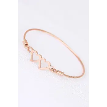 Rose Çelik Çift Kalp Figürlü Erkek Kelepçe Bileklik