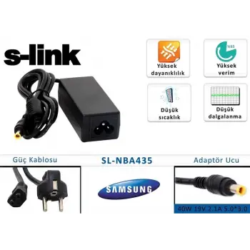S-link SL-NBA435 40w 19v 2.1a 5.0-3.0 Samsung Notebook Standart Adaptörü