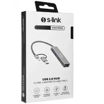 S-link SW-U332 Type-C - USB3.0 1000Mbps 3 Port Usb Gigabit Ethernet Adaptör