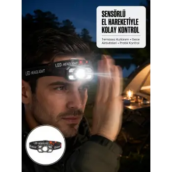 Şarj Edilebilir LED Far Hareket Sensörlü 5 Modlu Outdoor Yeni Nesil