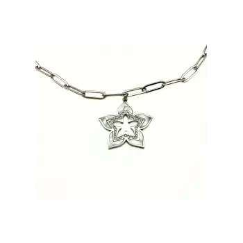 Sedef Detaylı Yıldız Çelik Kolye MODEL 10 | Taşlı Modern Tasarım