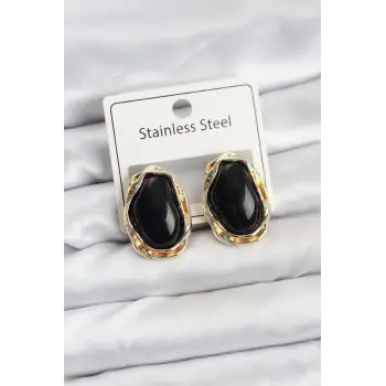 Siyah Damla Model Pirinç Vintage Kadın Küpe