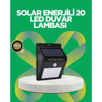 Solar Enerjili 20 LED Hareket Sensörlü Duvar Lambası