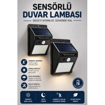 Solar Sensörlü Duvar Lambası Bahçe Lamba 20 Led Işık