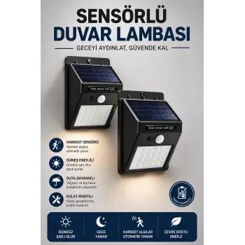 Solar Sensörlü Duvar Lambası Bahçe Lamba 20 Led Işık