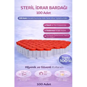 Steril İdrar Kabı Kapasiteli Numune Toplama Kabı 100 Adet