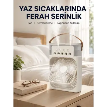 Taşınabilir 3ü 1 Arada Mini Fan | Nemlendirici + Soğutucu + Gece Lambası Yeni Nesil