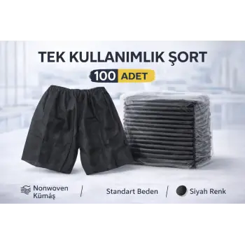 Tek Kullanımlık Şort 100 Adet Nonwoven Kumaş Siyah Standart Beden