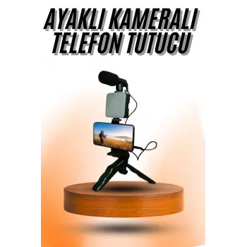 Telefon Tutucu Mini Mikrofonlu Tripod Vlog Çekim Video