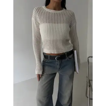 Triko transparent bluz beyaz