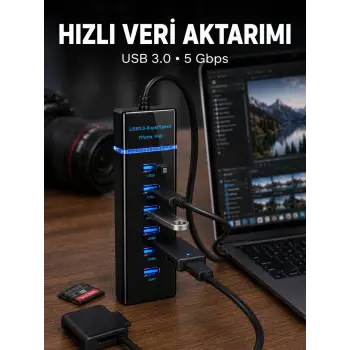 USB 3.0 Çoklayıcı 7 Port Yüksek Hızlı Veri Aktarım