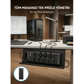 USB ve Type-C Şarj Özellikli 10lu Çoklu Priz