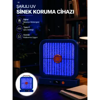 UV Işıklı Şarj Edilebilir Sinek Yok Edici Elektrikli Lamba Mavi