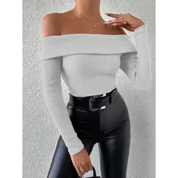 Uzun kol madonna yaka bluz gri