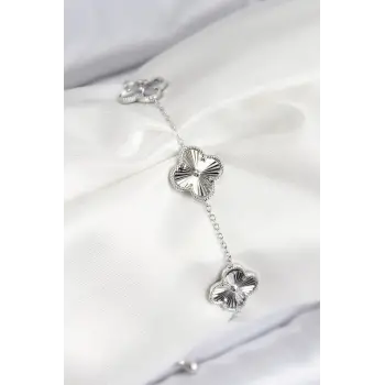 VIP Pirinç Yonca Model Gümüş Renk Kadın Bileklik