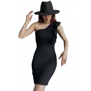 Volanlı Gece Elbisesi - SİYAH