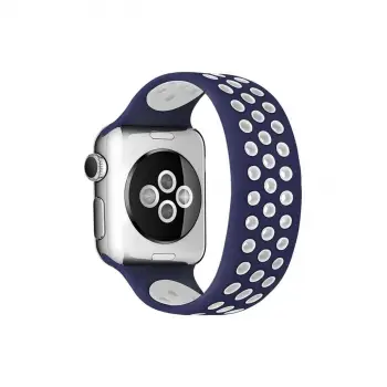 Watch 42mm Ayarlı Delikli Silikon Kordon - Lacivert-Beyaz