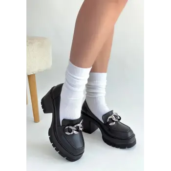 Winar Siyah Cilt Doldu Topuk Ayakkabı