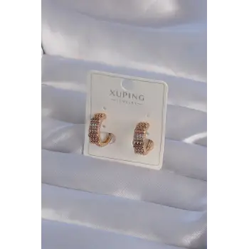 XUPİNG Rose Renk Zirkon Taşlı İşlemeli Halka Küpe