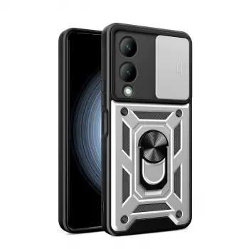 Y17S Kılıf Pars Lens Yüzüklü Silikon - Gümüş