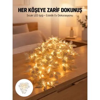 Yaprak Şekilli Gümüş LED Işık Pilli Dekoratif Aydınlatma