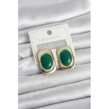 Yeşil Renk Kare Model Vintage Kadın Küpe
