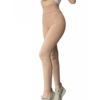 Yüksek Bel Fitilli Şardonlu Tayt - BEJ