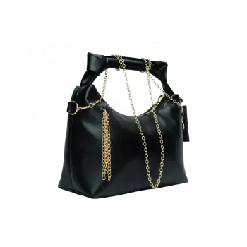 Zincir Askılı Deri Çanta-Siyah