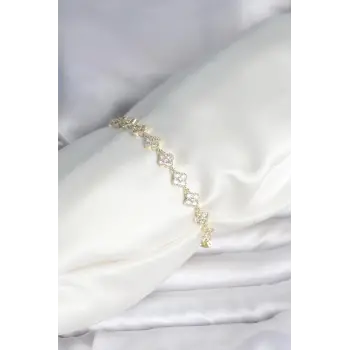 Zirkon Taşlı Pirinç Yonca Model Bileklik