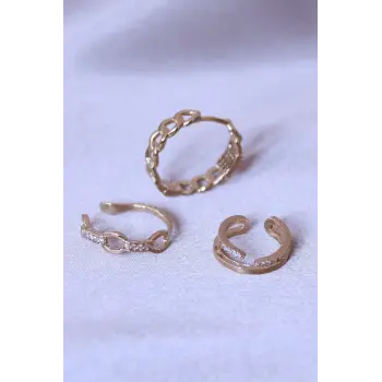 Zirkon Taşlı Zincir Model Küpe Seti