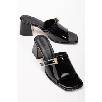 Ziva Siyah Rugan Topuklu Terlik