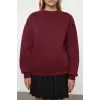 3 iplik şardonlu bisiklet yaka sweatshirt bordo