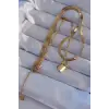 316L Çelik Gold Renk Çift Zincir Kilit Model Kolye