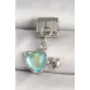 316L Çelik Gümüş Renk Mavi Mineli Kalp Model Charm