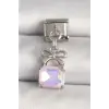 316L Çelik Gümüş Renk Pembe Zirkon Taşlı Çanta Model Charm