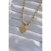 316L Çelik Top Zincirli Gold Renk İşlemeli Yonca Model Kolye