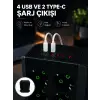 8li Dikey Çoklu Priz 4 USB 2 Type-C Akım Korumalı Anahtarlı Priz