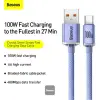 Baseus CAJY000405 1.2mt Crystal Cable USB-A to Type-C Fast Charge Data Cable 100W 5A1.2M-Purple