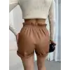 Beli lastikli deri şort kahve H24605