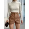 Beli lastikli deri şort kahve H24605