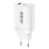 C99Q 65W PD Destekli Type-C ve USB Çift Çıkışlı Hızlı Şarj Adaptörü - Beyaz