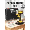 Çift Bataryalı Metal Dişli Darbeli Şarjlı Matkap Seti 24W Güç ve 24 Parça Aksesuar