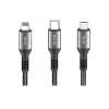 DC62 3in1 Type-C to 60W Type-C / 12W Lightning / 15W Micro 1.2M Hızlı Şarj Kablo - Siyah
