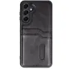 Galaxy S24 FE Kılıf Sara Kartvizitli Deri Kılıf - Siyah