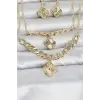 Gold Renk Pirinç Kolye Bileklik ve Küpe Seti