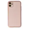 iPhone 12 Kılıf Coco Deri Silikon Kapak - Pudra