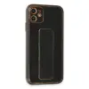 iPhone 12 Kılıf Coco Karbon Standlı Kapak - Siyah